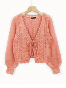 Moosta cardigan casual suelto de unicolor de manga larga con lazada delante para mujer, otono/invierno