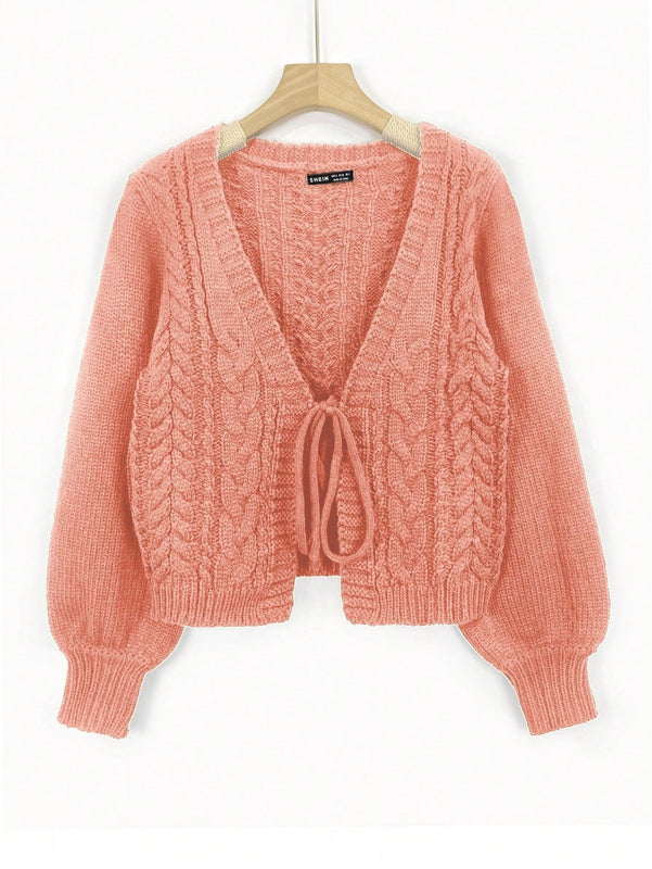 Moosta cardigan casual suelto de unicolor de manga larga con lazada delante para mujer, otono/invierno