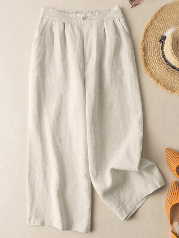 Zanzea pantalones anchos de pierna larga casuales y sueltos con cintura elastica de moda para mujer, pantalones chino de color solido