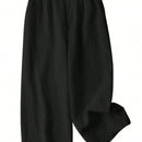 Zanzea pantalones largos informales de pierna ancha y cintura elastica para mujer, de estilo chino de color solido