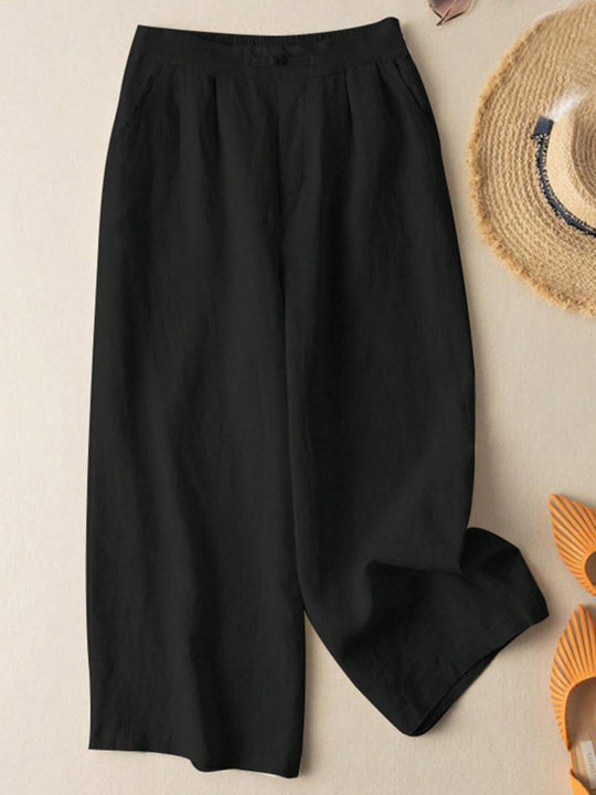 Zanzea pantalones anchos de pierna larga casuales y sueltos con cintura elastica de moda para mujer, pantalones chino de color solido