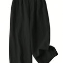 Zanzea pantalones largos de mujer con cintura elastica, de corte casual y suelto, de pierna ancha, de color liso estilo chino