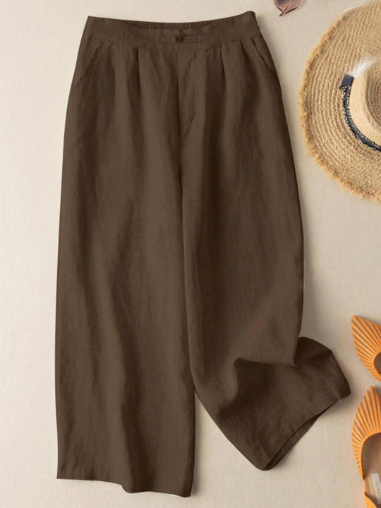 Zanzea pantalones anchos de pierna larga casuales y sueltos con cintura elastica de moda para mujer, pantalones chino de color solido