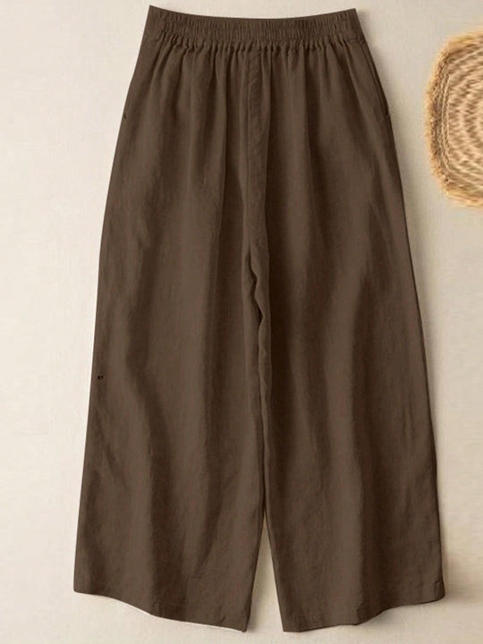 Zanzea pantalones anchos de pierna larga casuales y sueltos con cintura elastica de moda para mujer, pantalones chino de color solido