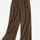 Zanzea pantalones anchos de pierna larga casuales y sueltos con cintura elastica de moda para mujer, pantalones chino de color solido