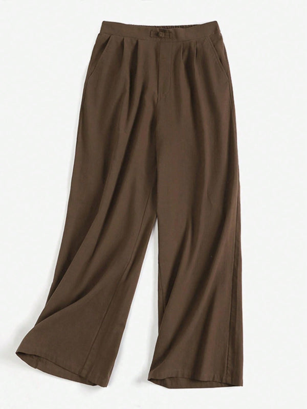 Zanzea pantalones anchos de pierna larga casuales y sueltos con cintura elastica de moda para mujer, pantalones chino de color solido