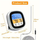 HOTU Gran Pantalla Táctil Termómetro de Carne con Temporizador de Reloj - Sonda de Acero Inoxidable para Parrilla, Horno, Horneado, Líquido, Dulce - Pantalla Digital, Sin Necesidad de Batería, Esenciales de Cocina | Termómetro Táctil | Construcción Durad