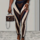 Pantalones informales con bloque de color y pespuntes, con efecto moldeador y elasticidad, pantalones sexy, ropa de mujer