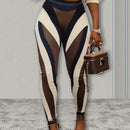 Pantalones informales con bloque de color y pespuntes, con efecto moldeador y elasticidad, pantalones sexy, ropa de mujer