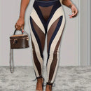 Pantalones informales con bloque de color y pespuntes, con efecto moldeador y elasticidad, pantalones sexy, ropa de mujer