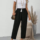 Emery rose pantalones tobilleros elasticos de cintura alta en unicolor informales para mujeres