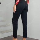 Apperloth a pantalones elasticos de tiro alto informales con bolsillo sesgado, cintura elastica y bajo asimetrico en forma de zanahoria