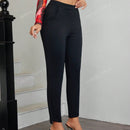 Apperloth a pantalones elasticos de tiro alto informales con bolsillo sesgado, cintura elastica y bajo asimetrico en forma de zanahoria