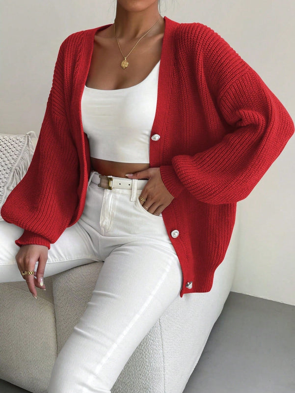 Essnce 1 pieza cardigan de punto casual a todo combinar con botones delanteros de un solo color, apto para otono e invierno