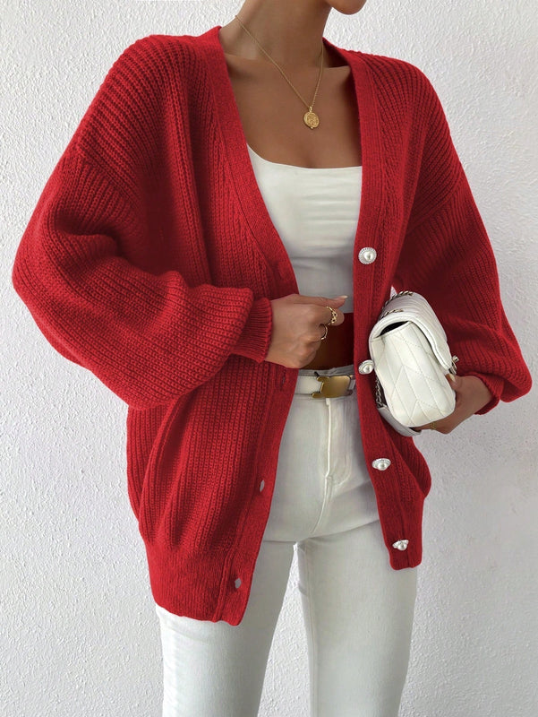 Essnce 1 pieza cardigan de punto casual a todo combinar con botones delanteros de un solo color, apto para otono e invierno