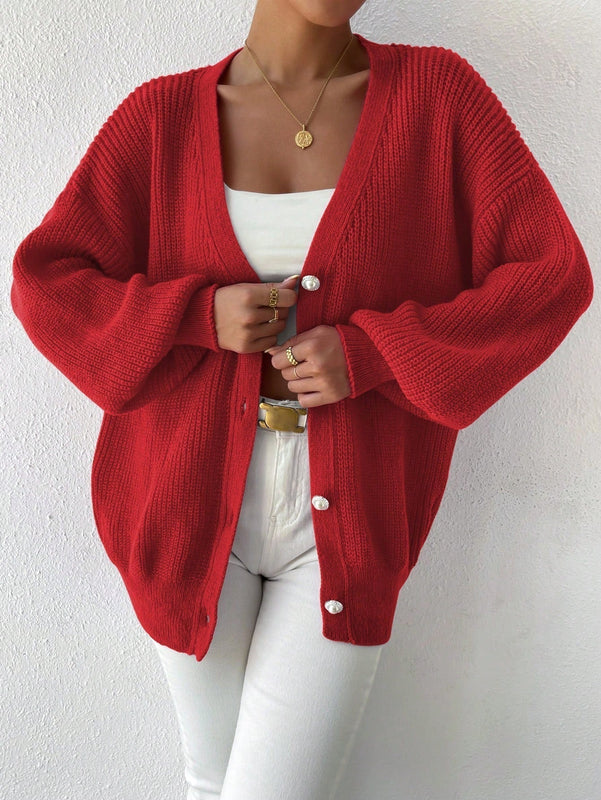 Essnce 1 pieza cardigan de punto casual a todo combinar con botones delanteros de un solo color, apto para otono e invierno