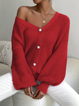 Essnce 1 pieza cardigan de punto casual a todo combinar con botones delanteros de un solo color, apto para otono e invierno