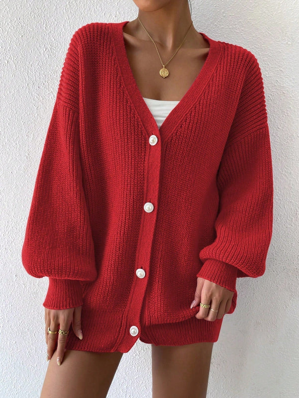 Essnce 1 pieza cardigan de punto casual a todo combinar con botones delanteros de un solo color, apto para otono e invierno