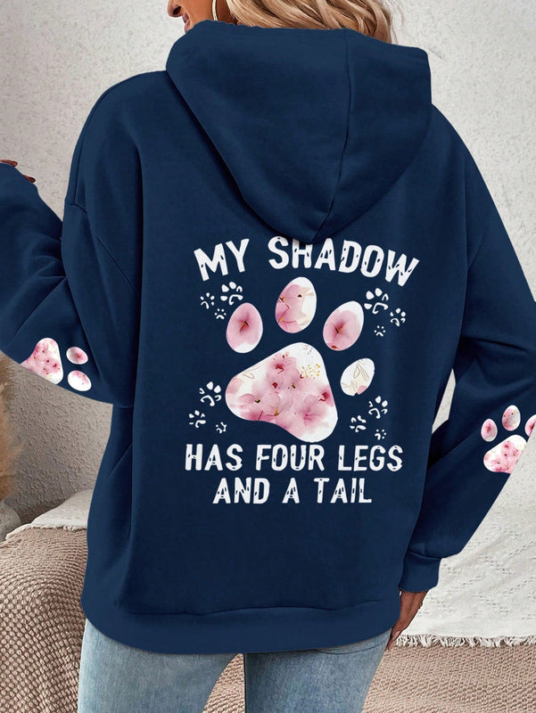 Lune sudadera con capucha informal para mujer con estampado de letra y pata de perro, para otono/invierno