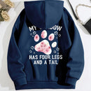 Lune sudadera con capucha informal para mujer con estampado de letra y pata de perro, para otono/invierno