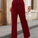 Pantalon de vestir casual de mujer, de pierna recta, con cintura elastica alta y de tela elastica