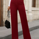 Pantalon de vestir casual de mujer, de pierna recta, con cintura elastica alta y de tela elastica