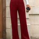 Pantalon de vestir casual de mujer, de pierna recta, con cintura elastica alta y de tela elastica
