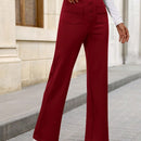 Pantalon de vestir casual de mujer, de pierna recta, con cintura elastica alta y de tela elastica