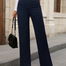 Pantalon de vestir casual de mujer, de pierna recta, con cintura elastica alta y de tela elastica