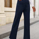 Pantalon de vestir casual de mujer, de pierna recta, con cintura elastica alta y de tela elastica