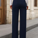 Pantalon de vestir casual de mujer, de pierna recta, con cintura elastica alta y de tela elastica