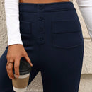 Pantalon de vestir casual de mujer, de pierna recta, con cintura elastica alta y de tela elastica