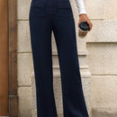 Pantalon de vestir casual de mujer, de pierna recta, con cintura elastica alta y de tela elastica