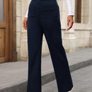 Pantalon de vestir casual de mujer, de pierna recta, con cintura elastica alta y de tela elastica