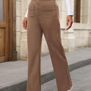 Pantalon de vestir casual de mujer, de pierna recta, con cintura elastica alta y de tela elastica