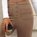 Pantalon de vestir casual de mujer, de pierna recta, con cintura elastica alta y de tela elastica