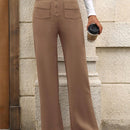Pantalon de vestir casual de mujer, de pierna recta, con cintura elastica alta y de tela elastica