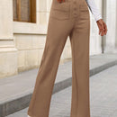 Pantalon de vestir casual de mujer, de pierna recta, con cintura elastica alta y de tela elastica