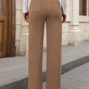 Pantalon de vestir casual de mujer, de pierna recta, con cintura elastica alta y de tela elastica