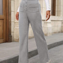 Pantalon de vestir casual de mujer, de pierna recta, con cintura elastica alta y de tela elastica