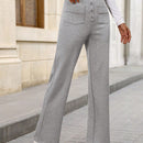 Pantalon de vestir casual de mujer, de pierna recta, con cintura elastica alta y de tela elastica