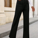 Pantalon de vestir casual de mujer, de pierna recta, con cintura elastica alta y de tela elastica