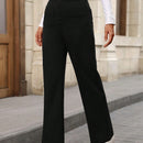 Pantalon de vestir casual de mujer, de pierna recta, con cintura elastica alta y de tela elastica