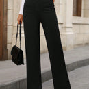 Pantalon de vestir casual de mujer, de pierna recta, con cintura elastica alta y de tela elastica