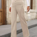Pantalon de vestir casual de mujer, de pierna recta, con cintura elastica alta y de tela elastica