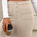 Pantalon de vestir casual de mujer, de pierna recta, con cintura elastica alta y de tela elastica