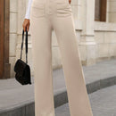Pantalon de vestir casual de mujer, de pierna recta, con cintura elastica alta y de tela elastica
