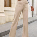 Pantalon de vestir casual de mujer, de pierna recta, con cintura elastica alta y de tela elastica