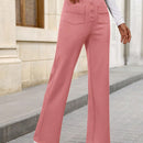 Pantalon de vestir casual de mujer, de pierna recta, con cintura elastica alta y de tela elastica