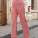 Pantalon de vestir casual de mujer, de pierna recta, con cintura elastica alta y de tela elastica